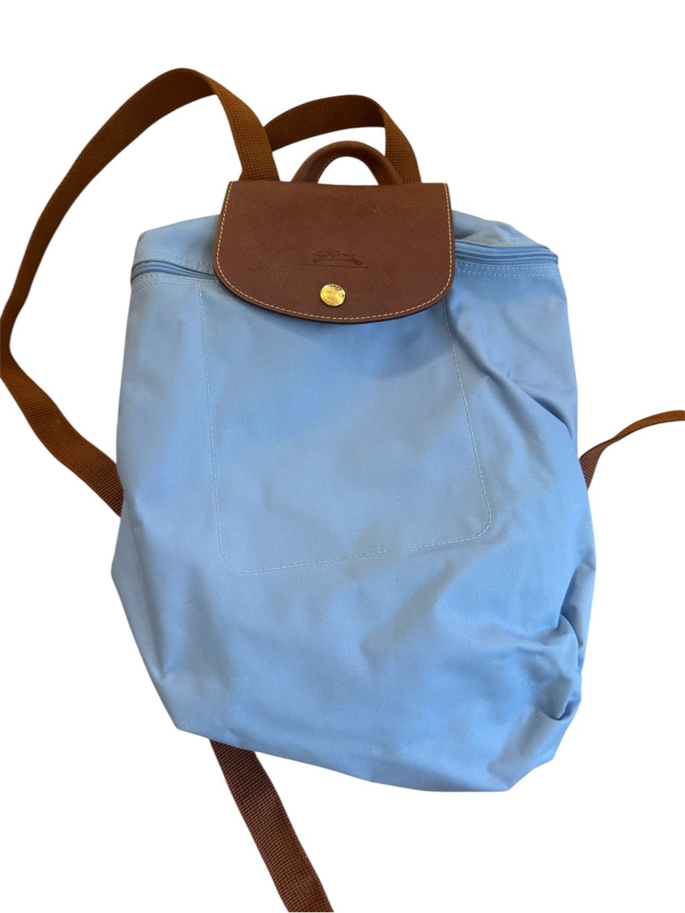 Longchamp Periwinkle Backpack with Brown Trim - Classic Everyday Pack